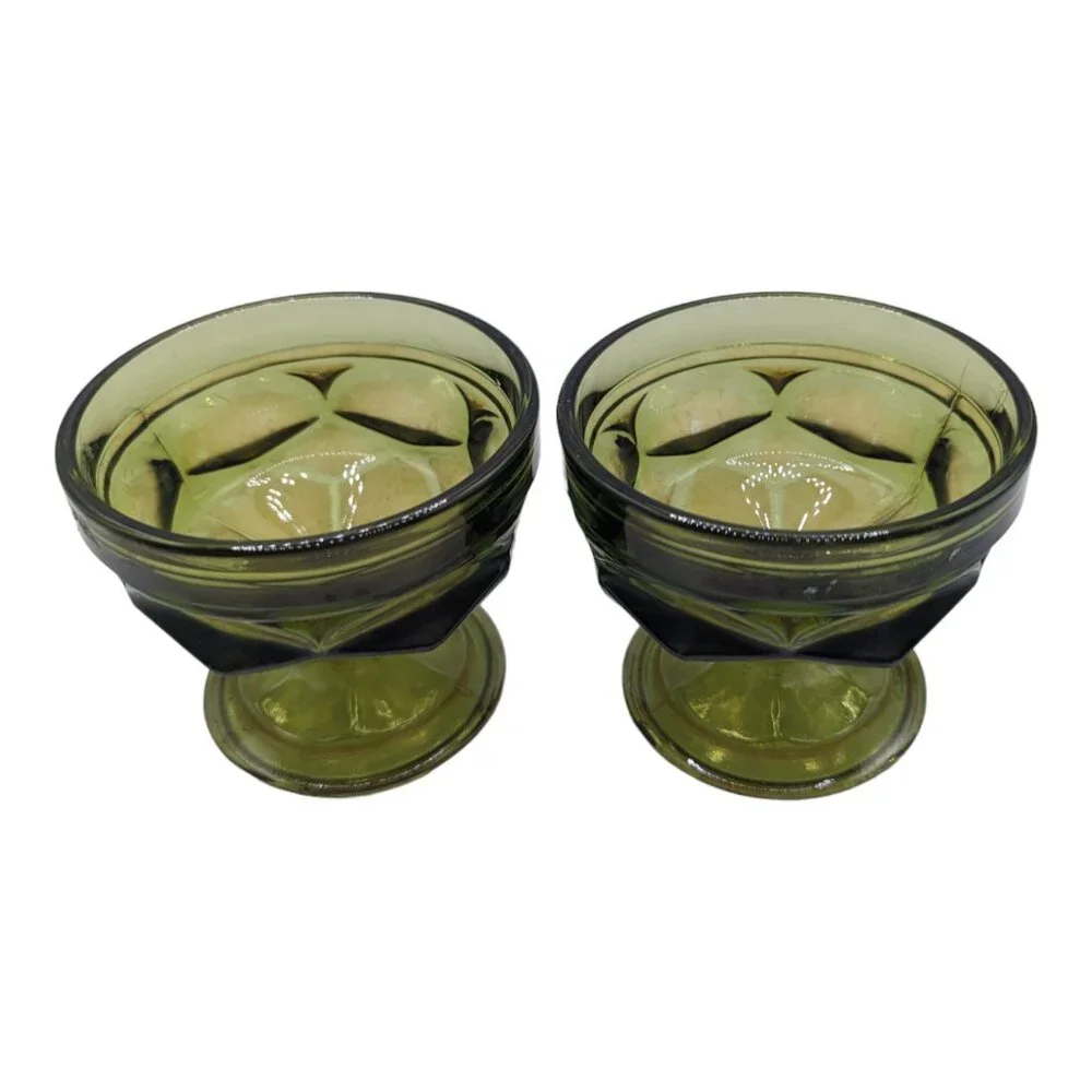 Green Indiana Glass Company Set of 2 Dessert Sherbet Goblets 3.25